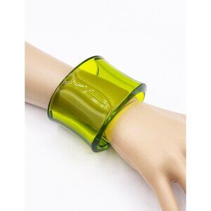 Green Acrylic Translucent 2 1/4” Wide Statement Cuff Bracelet Bold Chunky Mod